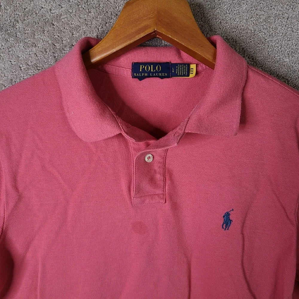 Polo Ralph Lauren Shirt Mens Large Pink Custom Slim Fit Cotton Short Sleeve